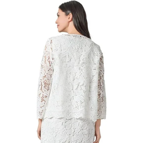 Women's Lace 3 Quarter Sleeve Open Cardigan Petite Size 4 Crew Neck White - Picture 3 of 3